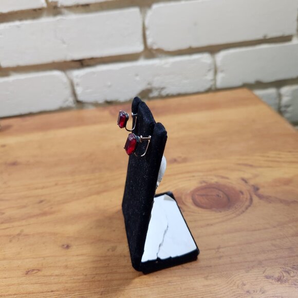 Antique Emerald Cut Ruby Non Pierced Earrings Sterling Silver - Picture 7 of 7